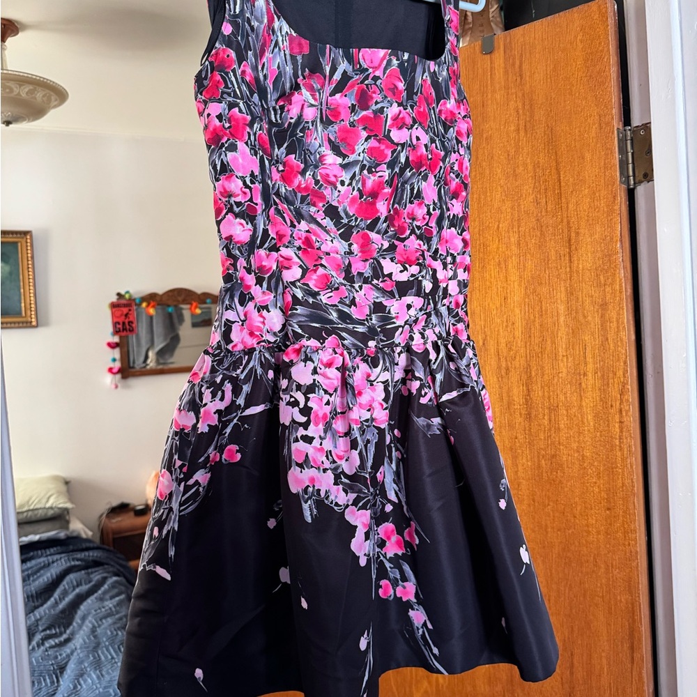 RED Valentino Black and Pink Floral Mini Dress - Picture 2 of 6